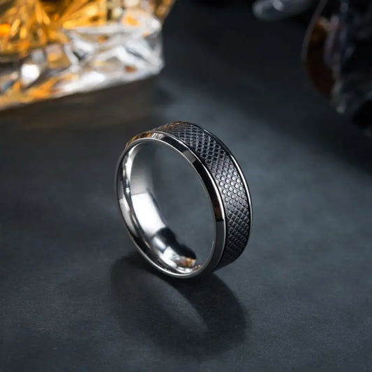 Black Stone Titanium Stainless Steel Ring